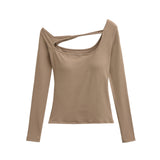 Pure Hottie Sexy Slim Thin Shoulder Long-Sleeved T-Shirt Inside The Bottom Blouse Plus Bra Slender