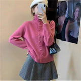 KANING Gentle Wind And High-Collar Soft-Collared Sweater Women 2026 Autumn And Winter New Korean Buckle Knitted Open Shirt