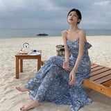 French Word Shoulder Sexy Bareback Bow Sling Skirt Girl Crumb Dress Seaside Beach Dress
