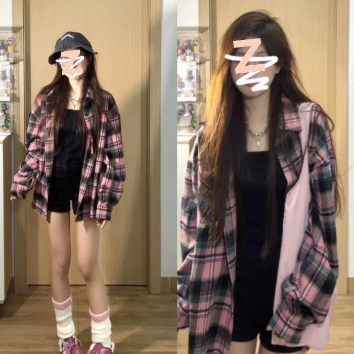 Vintage Autumn Plaid Shirt Jacket Women 2025 New Oversize Long Sleeve