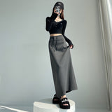 Grey Sports Skirt Women Spring And Autumn New High-Waist Straight Open Fork A-Style Half-Dress Pendant Skirt Long Skirt