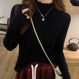 KANING Korean Vintage Tuffen Thick Knitted T-Shirt 2026 Autumn And Winter New Half-High Collar With Sweater Woman