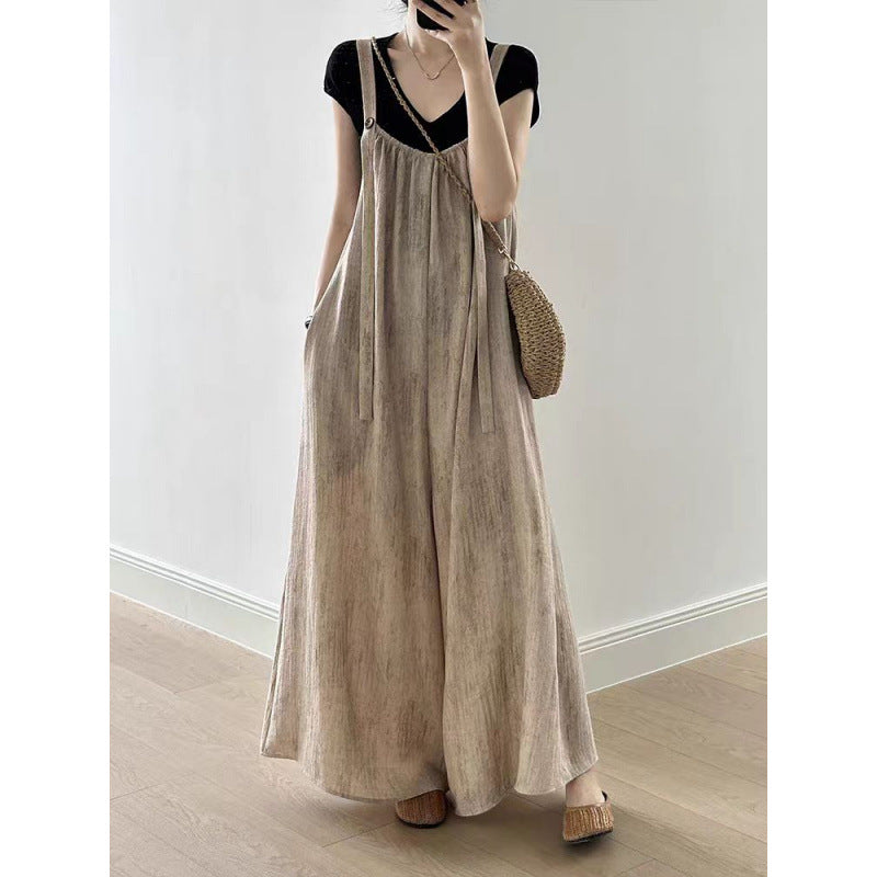 2026 Summer Cotton Languis Lazy Back Trousers Women's New Summer Feeling Loose Leisure Wide Leg Conjoined Long Pants