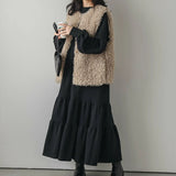 Small Design Loose Long Splicing Lotus Leaf Skirt Dress Dress Women's Long Sleeves Over The Knee Dress