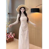 Sweet Cool Wind Pink Three-Dimensional Bow Sling Tset Bra Dress Girl Spring Summer Hottie Waist Thin Skirt Tide