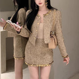 French Small Fragrant Set Coarse Flowers, The Shequin Long Sleeve Short Coat Women Wear A Bag Of Hips And Skirts Two Sets In Autumn And Winter