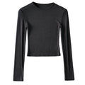Hottie High Elastic Short Small Neck-Up T-Shirt Exposed Belly Button-Button Tight Bottom Shirt