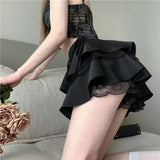 Lace Splicing With Half-Dress Lady Summer High Waist Thin A Word Ponmp Short Skirt Sweet Spicy Folded Skirt