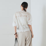 Real Shooting A Large Number Of Goods Summer New Heavy Industry Embroidery Women's Perspective Women's Baseball Lace Shirt Sunscreen Air Conditioning Top