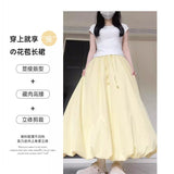 Yellow Rope Half-Dress Woman Summer Thin Gentle Wind High Waist A Word Ponpon Thorn Skirt Skirt