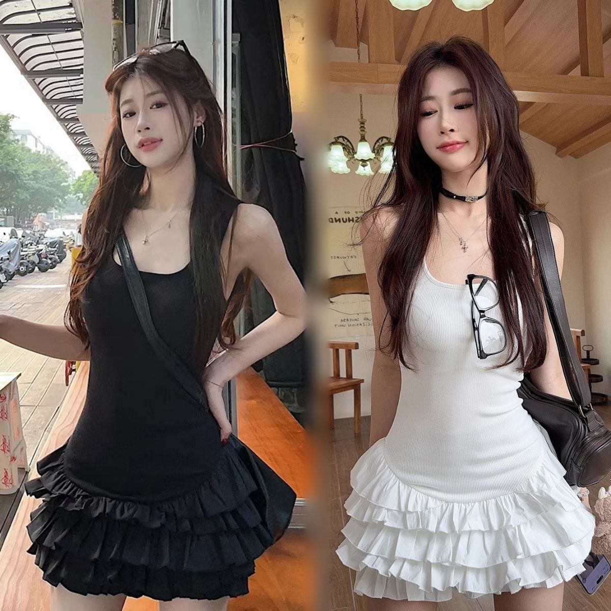 Sexy White Sling Dress Summer New Lotus Leaf Design Splicing Thin Ballet Style A Word Short Skirt