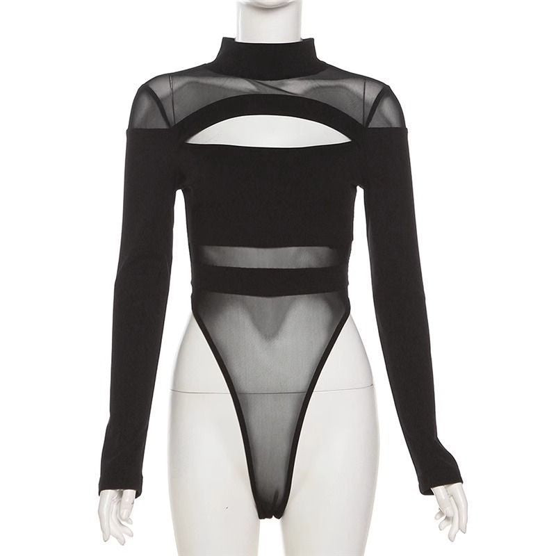 Sexy Hottie Hollow Mesh Yarn Women's Summer Design Sense Slimming Short Top