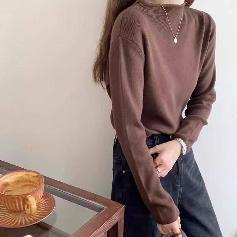 KANING Solid-Colored Semi-High Collar Knitted Shirt 2026 Autumn And Winter New Loose Basic Jacket Sweater Bottom