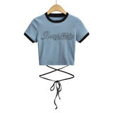 Hottie Summer Personality Round Neck Print Rope Short-Sleeved T-Shirt Short-Sleeved T-Shirt