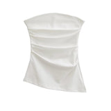A Word-Collar Pure Desire To Slimen Shoulder Tective Blouse Folded Open Fork Solid Sexy Bottom Vest