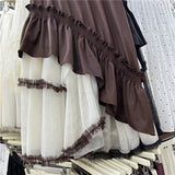 Net Yarn Splicing Irregular Wooden Ear Half-Dress Woman 2025 Spring And Summer New French Temperament A-Character Swing Skirt