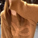 Kaning Bow Languid Wind Jacket Sweater 2026 Autumn And Winter New Loose Korean Design Knitted Shirt