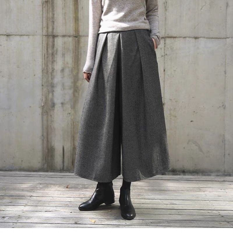 2026 Autumn And Winter New Skirts Loose Broad Leg Pants Nine Trousers Hair, Tight Waist Wide Leg Pants