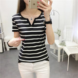 V Striped Short-Sleeved V-Neck Short-Sleeved T-Shirt For Women's Summer New Korean Version Of The Stylish Short-Sleeved Bottom Topess