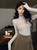 Black Height Collar Inside To Keep Warm Long-Sleeved T-Shirts For Women's Spring And Autumn And Winter Leisure Simple Style Thin And Match Bottom Shirt