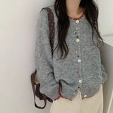 KANING Korean Version Of Color Buckle Bump Color Soft Knitted Cardigan 2026 Autumn And Winter New Loose Thin Round Sweater Woman