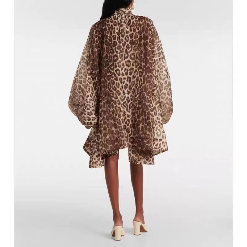 Tide Luxury Cold Is A Special Wide Wife's Noble Leopard Long-Sleeved Shirt Temperament Design Dress
