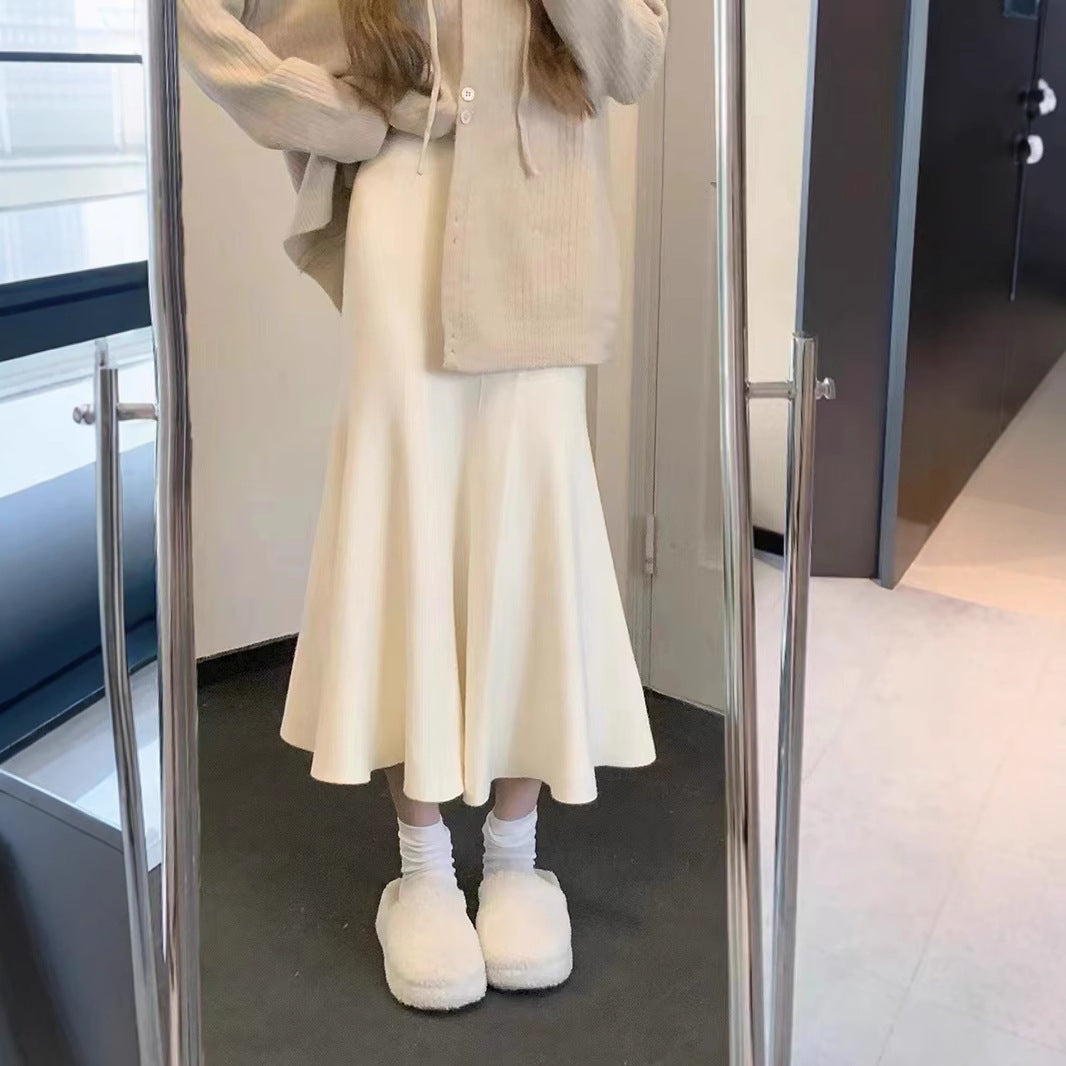 Autumn And Winter New Gentle Wind High Waist Temperament Knitted Half Dress Woman Thin A Word Fishtail Half Skirt