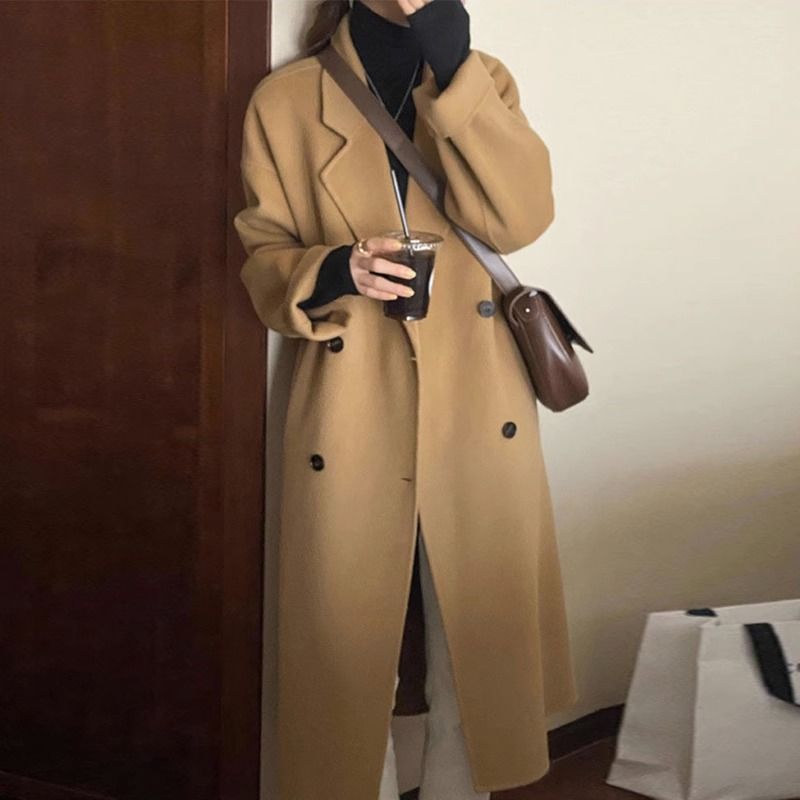 2025 Autumn And Winter New Wool Coat Female Korean Version Of Loose Temperament Elegant Long Coat Outside The Female