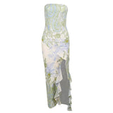 New Summer Breast-Wearing Dress French Sexy Pure-Want-Print Dress Women's Waist Open Fork Dress
