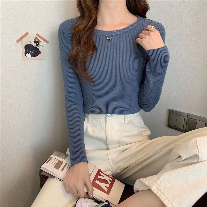KANING Solid-Colored Round-Neck Knitted Bottom Shirt Women's Autumn And Winter New Simple Fashion Women's Long-Sleeved Sweater