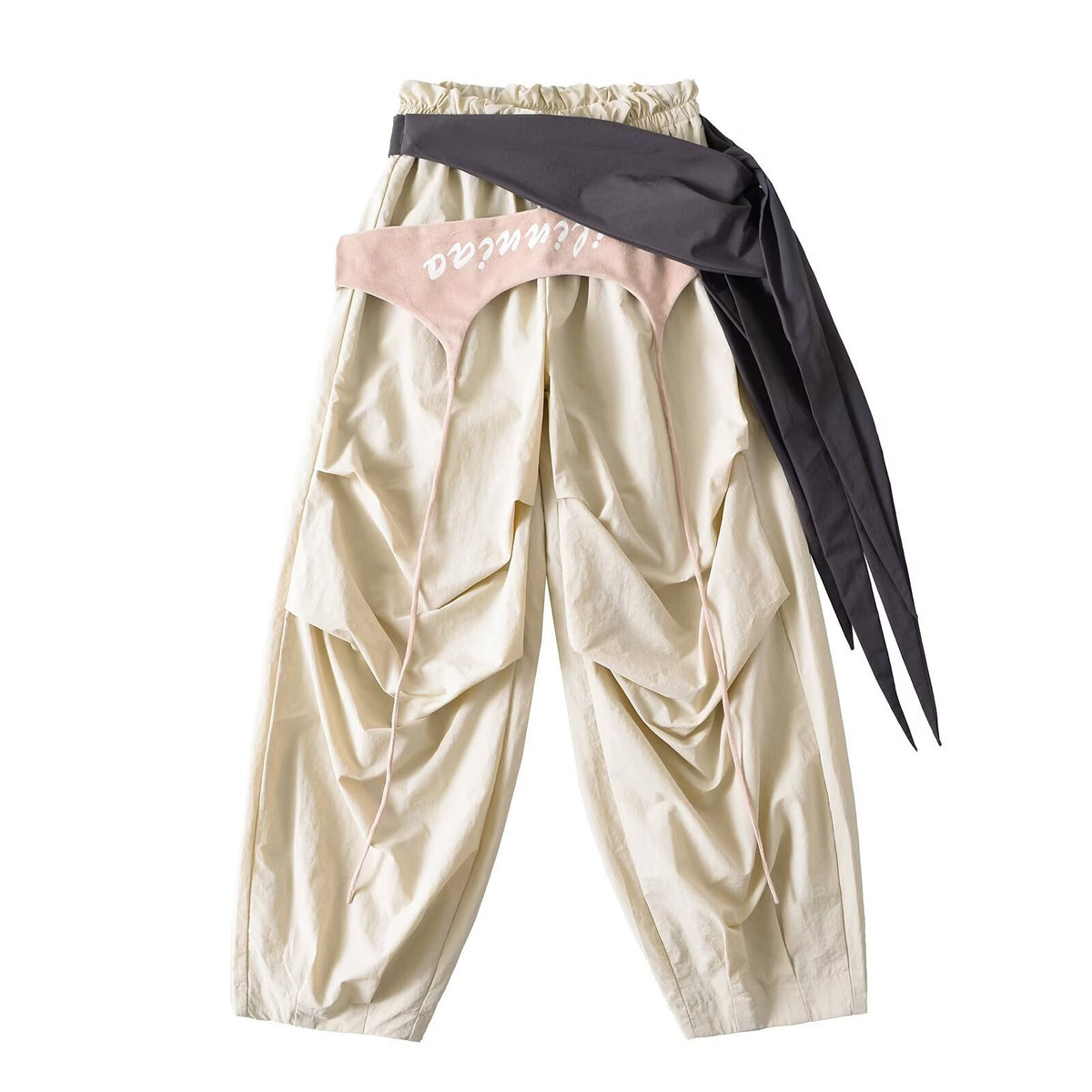Spring And Summer New Personality Niche Civeds Loose Broad Leg Trousers Two-Piece Strapping Rope Tooling