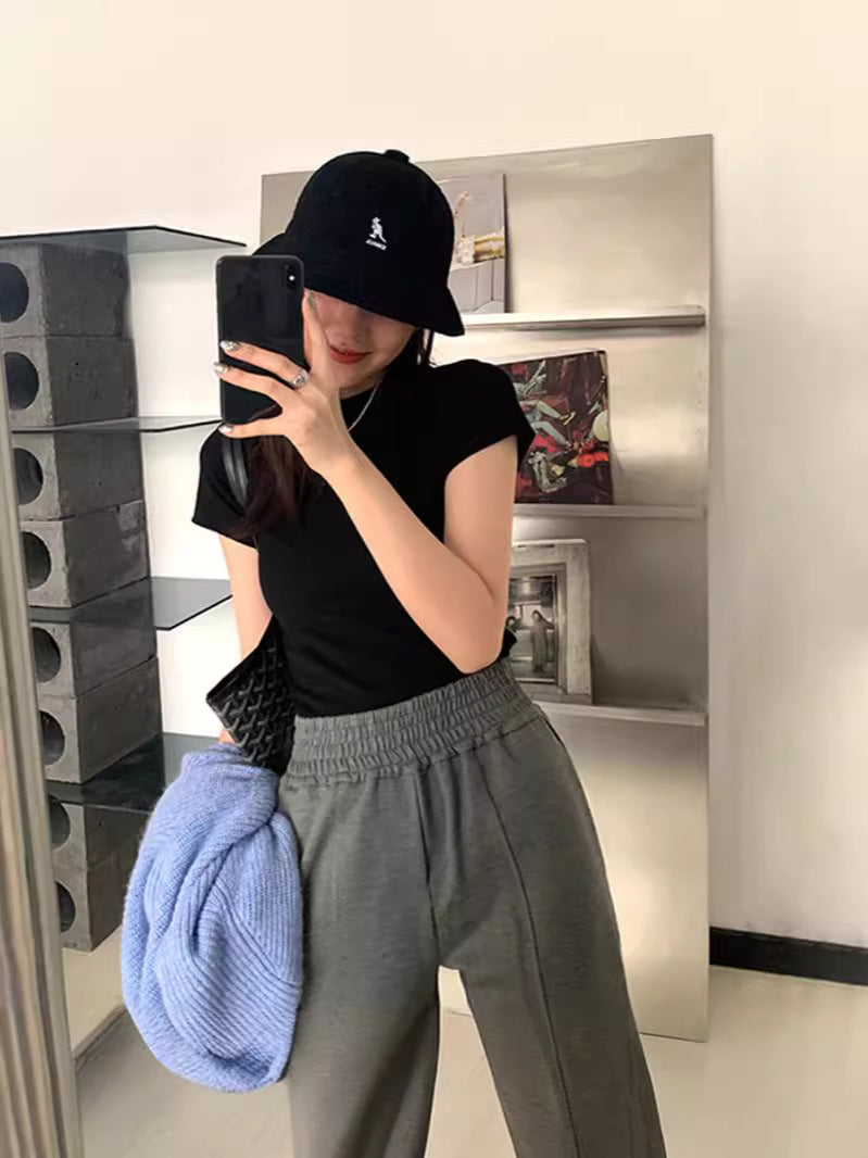 Solid Color Bottom Slim Short-Sleeved T-Shirt Women Summer Tide New Thin Short-Sleeved Top Woman