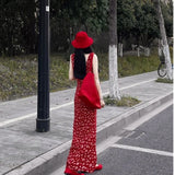2025 Spring Summer New Hong Kong Style Retro V-Neck Waist Crumums Hanging Dress Dress