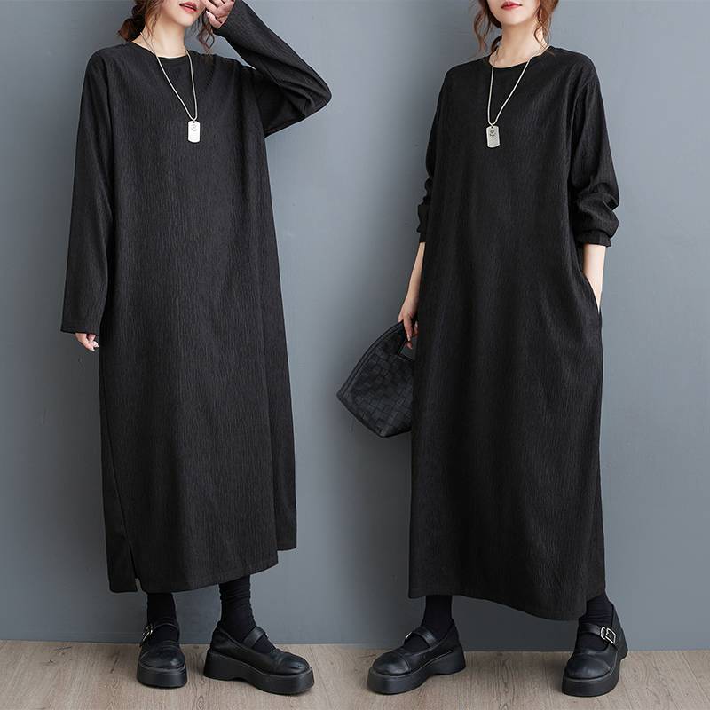 Real Shooting In The Autumn Of 2026 New Simple Dark Texture Languid Leisure Loose Thin Sleeve Dress