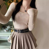 KANING Knitted Bottom Sweater Women's Autumn And Winter 2026 New Body Repair Collar Long Sleeves Short Female Top