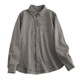 Real Shooting 2026 Spring New Literary Retro Collar Plaid Long-Sleeved Lady Shirt Shirt Lady