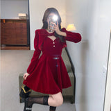 Christmas New Year Red Shawl Gold Velvet Sling Princess Dress Woman To Collect Waist Thin Suit Two Sets