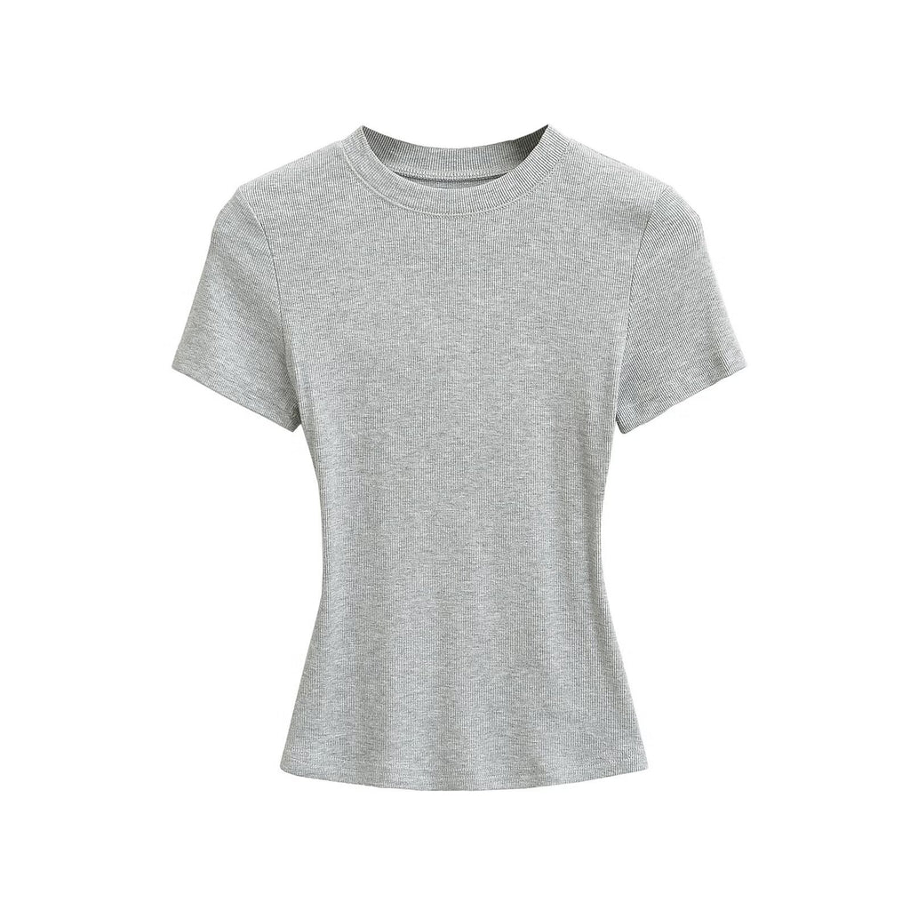 Summer Shoulder Ant Waist T-Shirt Thread Solid Color Foundation Repair Bottom Wide Edge Round Neck Bottom