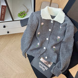 LEKA Gentle Wind Flower Embroidered Knitted Cardigan Women 2026 Autumn High-End Feel Doll Collar Blouse Sweater Coat
