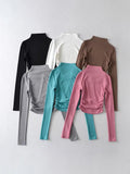 Autumn And Winter Plus Velvet Street Ins Hot Girl Solid Color Repair Small High-Neck Curved Long-Sleeved T-Shirt