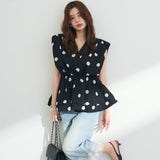 Multiplication A Large Number Of Goods Temperament Neckless Vest Wave Point Waist-To-Sleeve-Less Waist-Suffet Women's Age Reduction Top