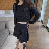 KANING College Wind Knitted Sweater Three-Piece Set 2026 Autumn And Winter New Cardigan T-Shirt T-Shirt 100-Folded Skirt Set For Women
