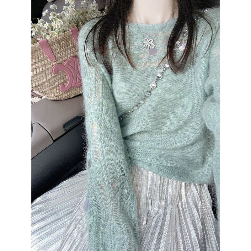 New On Spring XUAN XIAO JIE Dopamine Green Sleenquin Knitwear