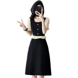 French Temperament Splicing Into The Color Bubble Sleeve Dress Light Luxury High-End Women's Summer Vacation Two Large A-Word Skirt
