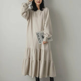 Small Design Loose Long Splicing Lotus Leaf Skirt Dress Dress Women's Long Sleeves Over The Knee Dress