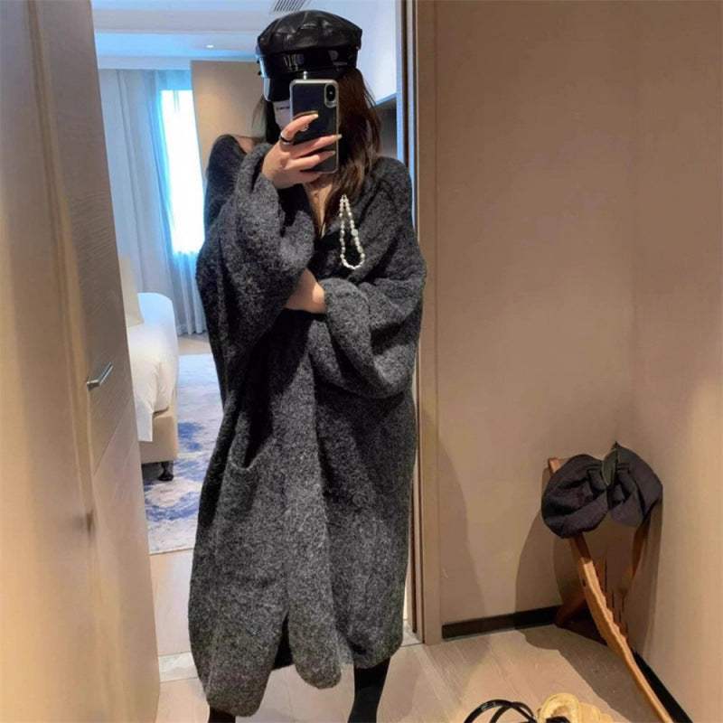 KANING Korean Languid T-Shirt In The Lazy Wind 2026 Autumn Dress New Women's Knee Sweater Long Coat