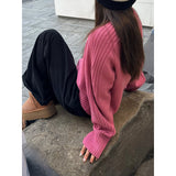 KANING Korean Version Of The Basic Round-Neck Red Sweater Women 2026 Autumn And Winter New Lazy Style Design Knitted Shirt