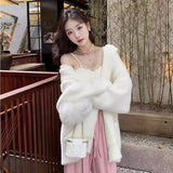 KANING Hooded Imitation Water Velvet Knitted Cardigan 2026 Autumn New Women's Long Languid Sweater Coat