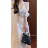 New French Sweet And Gentle Style White Lace Dress In Autumn 2025