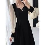 Spring And Autumn New High-End Women's Clothing Cold And Light Wind Early Autumn Waist Dress Unique Meat-Covered Hepburn Small Black Dress